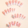 DANMANR French Fake Flower Nails Square False Nails Full Cover Butterfly Acrylic Shiny Fake Nails for Women and Girls 24PCS