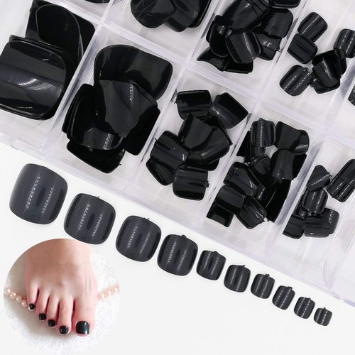 AddFavor False Toe Nails Glossy Solid Color Square Short Full Cover 120pcs Fake Toenails Acrylic Nail Tips for Women Girls (Black)