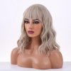 WTHCOS Blonde Wig Short Bob Wig Short Curly Wavy Hair Wig With Bangs Ash Blonde Wig for Women Girls Heat Resistant Synthetic Hair Wigs for Daily Use Cosplay Wig With Wig Cap