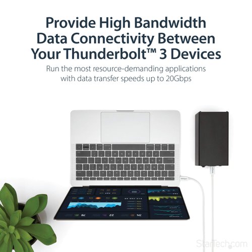 StarTech.com 6.6ft (2m) Passive Thunderbolt 3 Cable, 20Gbps, 100W PD, 4K Video, Thunderbolt Cable, Compatible with USB4/DP Alt Mode, Thunderbolt 4, USB 3.2/Type-C (TBLT3MM2MW)