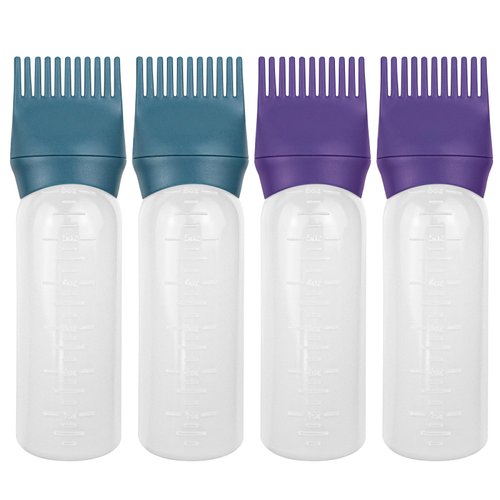 ELANE 4 Pack Root Comb Applicator Bottle,Hair Oil Applicator Bottle for Hair,Oil Comb Applicator Hair Bottle Applicator for Hair Dye Shampoos Hair Salons.6oz (Purple+Green)