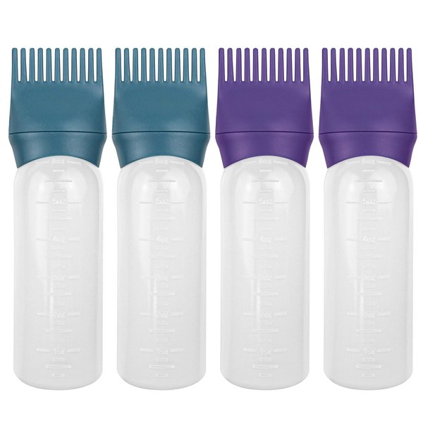 ELANE 4 Pack Root Comb Applicator Bottle,Hair Oil Applicator Bottle for Hair,Oil Comb Applicator Hair Bottle Applicator for Hair Dye Shampoos Hair Salons.6oz (Purple+Green)