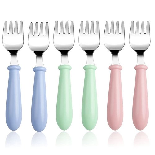 6 Pieces Toddler Forks Baby Forks for Self Feeding, Kids Forks with Round Handle, Stainless Steel Toddler Utensils Children's Safe Silverware Set BPA Free, Dishwasher Safe