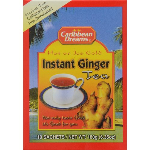 Caribbean Dreams Instant Ginger Tea, 100% Natural from Jamaica, Strong Taste and Aroma, 10 Sachets
