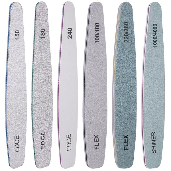 Nail File and Buffer Set, 6 Pcs Professional Nail File Kit for Acrylic and Natural Nails, 100/150/180/220/240/280/1000/4000 Grit Soft Nail Filer Gel Nail Files & buffers Filing Emery Board Home Salon