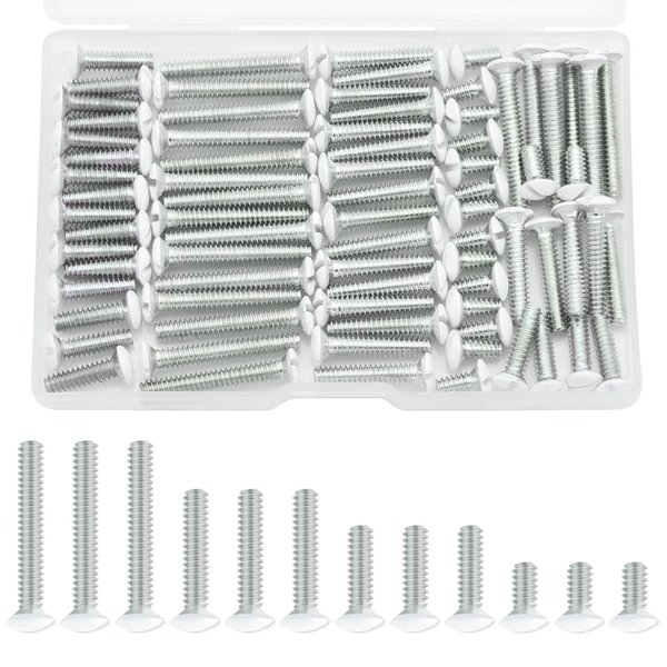 White Wall Plate Screws, 100 Pieces Outlet Screws 4 Length Sizes 6-32 Thread Switch Plate Screws Perfect Replacement for Outlet Cover Screws, Light Plate Screws, White Screws for Wall Plate, etc.