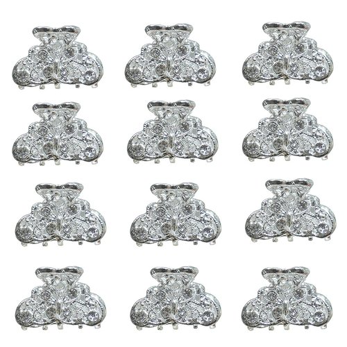 JCGY Set of 6 Mini Hair Claws Silvery White Trim Sparkly White Crystals Bridal Claw Clips 6-1-6