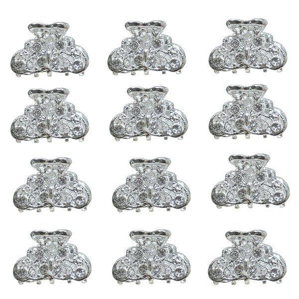 JCGY Set of 6 Mini Hair Claws Silvery White Trim Sparkly White Crystals Bridal Claw Clips 6-1-6
