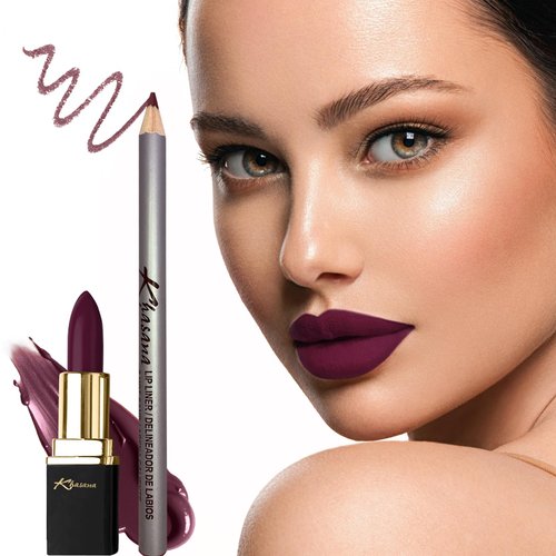 Khasana Lipstick and Lip liner Set, Matte Finish, Vitamin E and Vitamin C Infused for Nourishment, and Hydration, Long Lasting Creamy Formula, Color Matched Gift Pack (PURPLE RAIN)