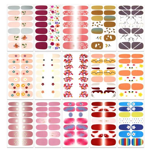 XEAOHESY 30 Sheets Flower Series Full Wraps Nail Polish Strips Stickers Self-Adhesive Nail Art Decals Stickers with Nail File Manicure Kit Nail Art for Women Girls