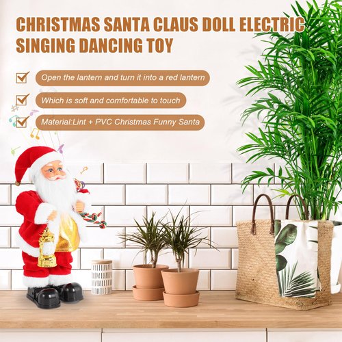 Gfilay Christmas Santa Claus Doll Electric Singing Dancing Toy Twisted Electric Santa Claus Stuffed Plush Toy with Lighting Handheld Lamps for Kids Family Xmas Gift Decorations 12"