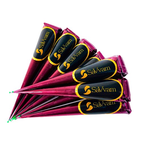 SaVvam 3 Cones 100% Natural Ready to Use Henna Cones Paste Hair Dye for Spot Hair Color (3 Cones, Dark Red)