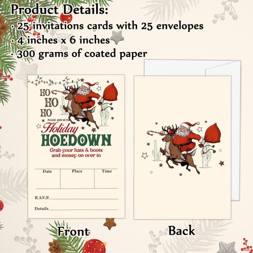 GOLRMC Christmas Party Invitation Cards, Xmas Invites with Envelopes, 25 Invites for Christmas Birthday Baby Shower, Festival Holiday Season Decor Supplies-A03