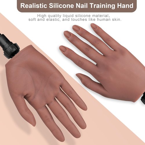 Practice Hand for Acrylic Nails，Nail Practice Hand with Stand Bracket, Flexible Bendable Silicone Nail Practice Fake Hand, Nail Training Mannequin Hand for Acrylic Nails for Beginners, Nail Tech