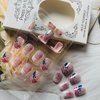 24pcs 4th of July Press on Nails Short French Tips Fake Nails Independence Day Acrylic Nails Short Coffin Designs Screw fireworks American Flag Artificial False Nails Kit for Women Girls