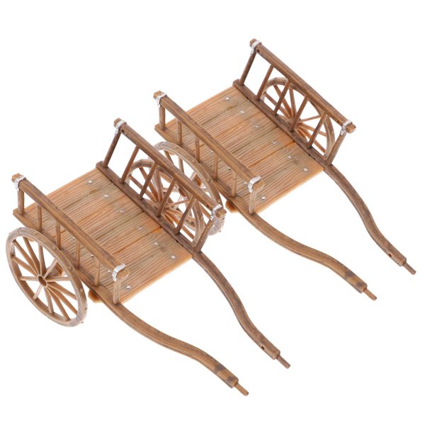 STOBOK 2Pcs Miniature Farming Cart Model Dollhouse Miniature Barrows Simulation Cart Ornaments Landscape Decorations Ancient Wagon Farm Tool Toys