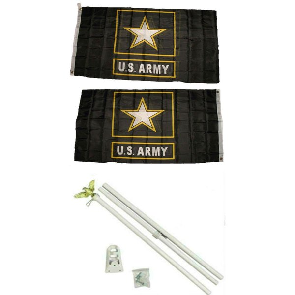 Army Star 3'x5' Polyester 2 Ply Double Sided Flag With 6' White Flag Pole Kit With Eagle Topper