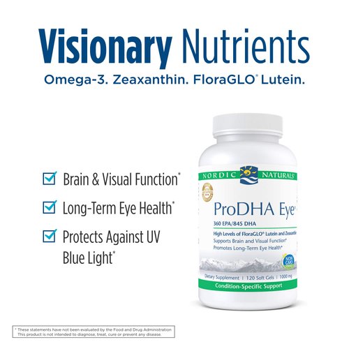 Nordic Naturals ProDHA Eye - Fish Oil, 360 mg EPA, 845 mg DHA, 20 mg FloraGLO Lutein, 4 mg Zeaxanthin, Support for Neurological Function and Long-Term Eye Health*, 120 Soft Gels