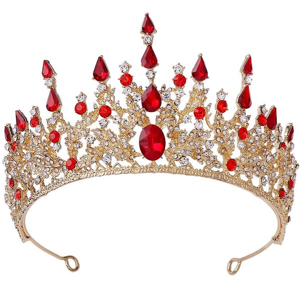 Yovic Baroque Wedding Crowns Rhinestone Bridal Crown and Tiara Crystal Bride Crown Prom Costume Party Hair Accessorise for Women and Girls (Red-2)