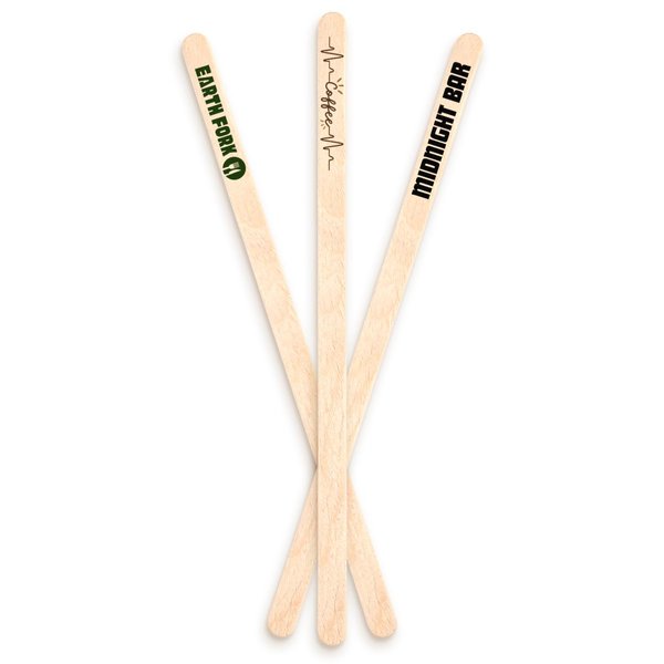 5.5" x 1/4" Custom Thick Wooden Drink Stirrers – Personalized Full-Color Logo Printing – Heavy-Duty Eco-Friendly Stirrers for Coffee, Cocktails & Events – 50 Pack