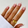 RikView Pink Press on Nails Medium Fake Nails Almond Nails with Pearls Glossy Nails for Women 24 PCs/Set