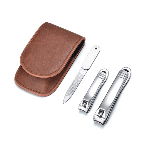 YOUGUOM Nail Clipper Set - Stainless Steel Fingernail Clippers Toenail Curved Blades Nail Cutter and Nail File w/PU Sheath for Men Women