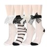 Womens Lace Ruffle Socks Sheer Mesh Frilly Socks Girls Fancy Cute Summer Socks Vintage Princess Socks Transparent See Through Ultra Thin Silk Nylon Crew Socks, 4 Pack-Black White Bow Lace Ruffle
