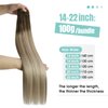 YoungSee Sew in Hair Extensions Real Human Hair Straight Weft Extensions Human Hair Dark Brown Base with Medium Ash Blonde and Light Blonde Highlights Human Hair Weft Extensions 18Inch 100G