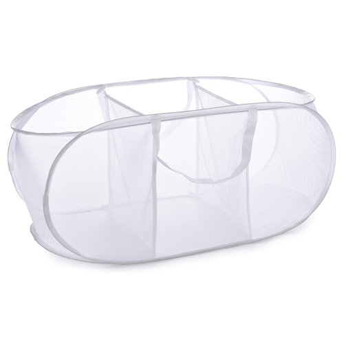 Handy Laundry Foldable Laundry Basket - Popup and Collapsible, Durable Mesh Material, Easy Carry Handles. Great Hamper for College Dorm, Laundry Room or Travel. (White | 3-Compartments)