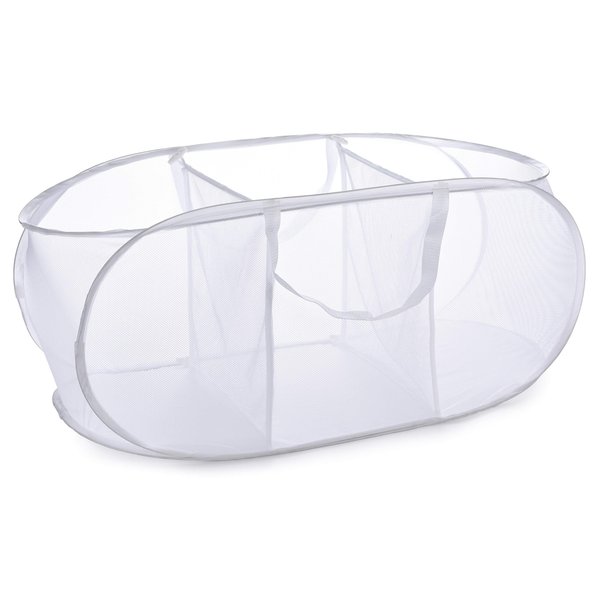 Handy Laundry Foldable Laundry Basket - Popup and Collapsible, Durable Mesh Material, Easy Carry Handles. Great Hamper for College Dorm, Laundry Room or Travel. (White | 3-Compartments)