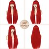 MINSEEYOO Long Red Wig with Bangs for Women Straight Hair Wigs Red Wigs Heat Resistant Synthetic Wigs