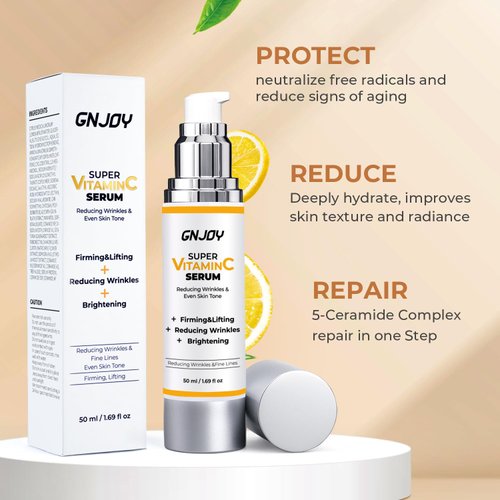 GNJOY Super Vitamin C Serum for Mature Skin - 84% Super C Serum for Women Anti Aging Serum with Vitamin C Caffeine - Vitamin C Face Serum For Hydrate, Firm, Lift - 50ml