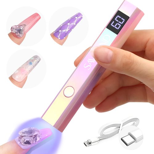 SAVILAND Handheld U V Light for Nails: 12W Portable Mini UV Light for Gel Nail 3 Timer Setting LED Nail Lamp 400mAh Rechargeable Type-c USB LCD Display Screen Nail Dryer for Home Personal DIY Self Use