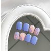 Short Square Press on Nails MABKJLF Summer Fake Nails Blue Full Cover False Nails with Swirl Designs Blue Line Glossy Acrylic Press on Nails Artificial Nails for Women Girls 24 Pcs