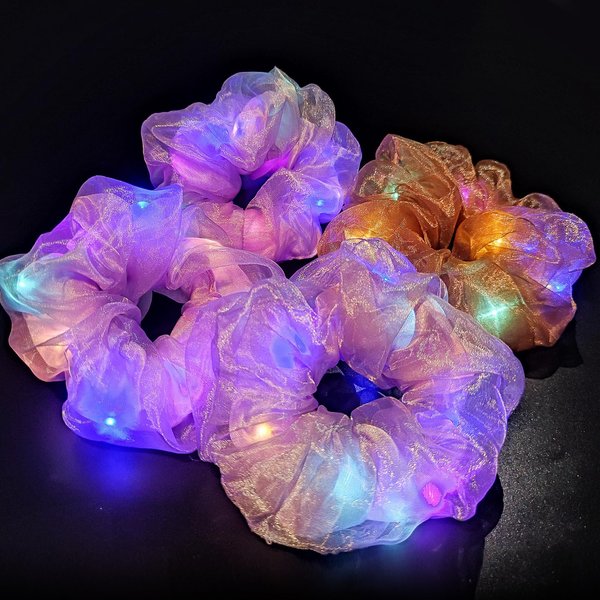 Light Up Scrunchies - LED Scrunchies for Women & Girls - Neon, Glow in the Dark Hair Accessories - Hair Ties & Bands -Camping Gifts - Rave Party Favors & Supplies (Multi-colored Set 8（4pcs）)