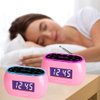 HANNLOMAX HX-161CR Portable PLL FM Radio Alarm Clock, LCD Display with Dimmer Function, 7 Colors RGB Night Light, USB Port for 1A Charging, Telescopic Antenna, AC/DC Operation only. (Pink)