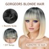 BESSY HAIR Blonde Bob Wig with Bangs, 1b613 Ombre Bob Wigs for women 12 Inch Straight Short Bob Wig Heat Resistant Soft Synthetic Wig Daily Party Cosplay Halloween Use
