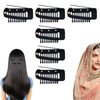 6pcs Chunni Clip with Safety Pins Wig Clips to Secure Hair Accessories Hair Extension Clips for Dupatta, Hijab Indian Costume, with Rubber Snap to Easy Operate (Black)