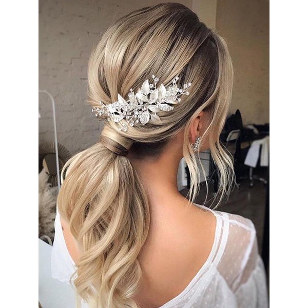 Latious Silver Bride Wedding Hair Comb Crystal Bridal Side Comb Leaf Hair Piece Rhinestone Hair Accessories for Women and Girls (Silver)