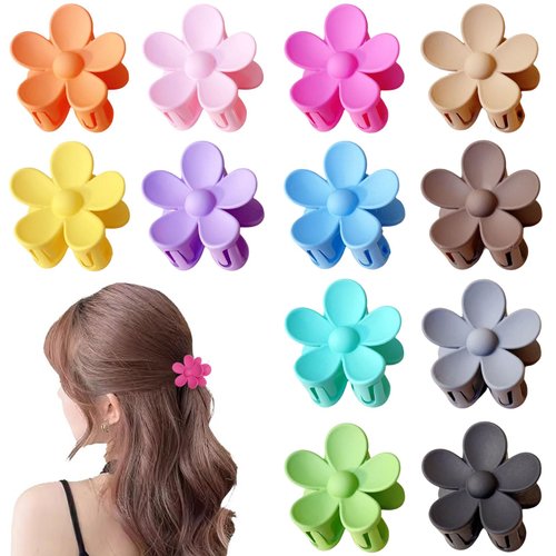 Qckarobe Small Flower Hair Claw Clips for Women Girls Kids, 12Pcs Cute Flower Hair Clips for Women Thin/Medium Thick Hair, 1.35 Inch Mini Flower Claw Clips Non Slip Matte Tiny Hair Claw Clips