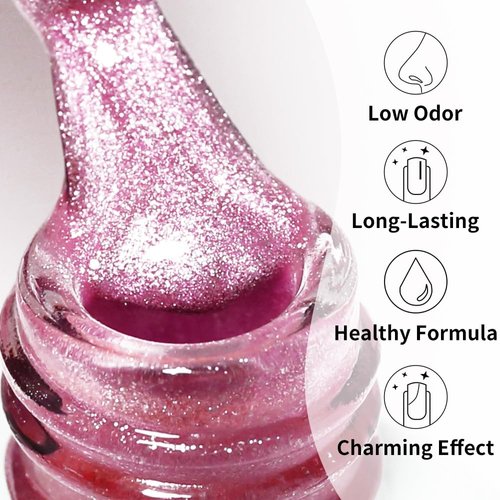 Firedeep Pink Cat Eye Gel Nail Polish 16ml Holographic Glitter Pastel Champagne Pink UV/LED Soak Off Reflective Gel Polish for Nail Art Manicure with Magnet