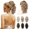 REECHO 12" Ponytail Extension, Classic Loose Curly Wavy Claw Clip Pony tails Hair Extensions Hairpieces for Women - Dark Blonde with Highlights