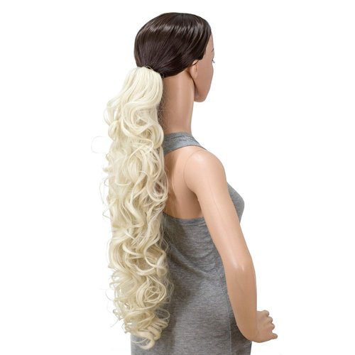 SWACC 24-Inch Long Messy Curls Claw Clip Ponytail Extensions Synthetic Clip in Drawstring Curly Ponytail Hairpiece Jaw Clip Hair Extensions (Platinum Blonde-60#)