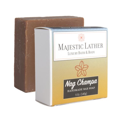 Majestic Lather Nag Champa Luxury Handmade Bar Soap for Face & Body. Gentle Cleansing, Moisturizing & Nourishing - Shea Butter & Natural Oils. Cold Process. Vegan. For All Skin Types.5.0 Oz.