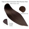 Clip in Hair Extensions, Human Hair Dark Brown Remy Hair Extensions Clip on 7 Pieces 70Gram Silky Straight Double Weft Long Real Hair Extensions Clip ins 22Inch 2 Sets Full Head for Women