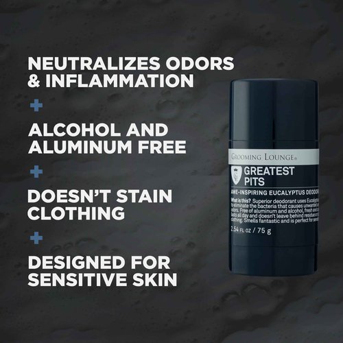 Grooming Lounge Greatest Pits Deodorant, Natural, Aluminum Free Deodorant for Men and Women, Paraben-Free, Sulfate-Free, Fresh and Clean, 2.54 oz