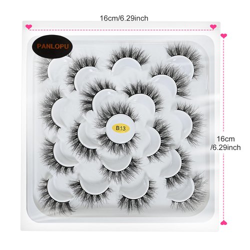 False Eyelashes Natural Look Synthetic Fibers Long Big Eyelashes Lashes Pack 10 Pairs by PANLOPU (B13-11x15x13mm)