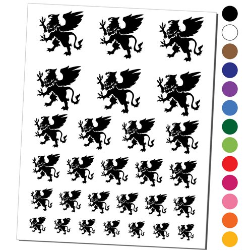 Regal Heraldic Griffin Temporary Tattoo Water Resistant Fake Body Art Set Collection - Light Green (One Sheet)