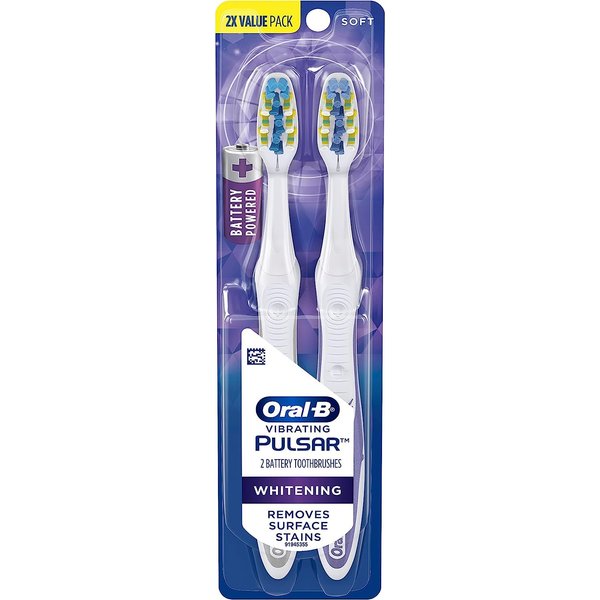Oral-B Pulsar 3D White Pulsar Battery Toothbrush, Soft, 2 Count (Colors May Vary)