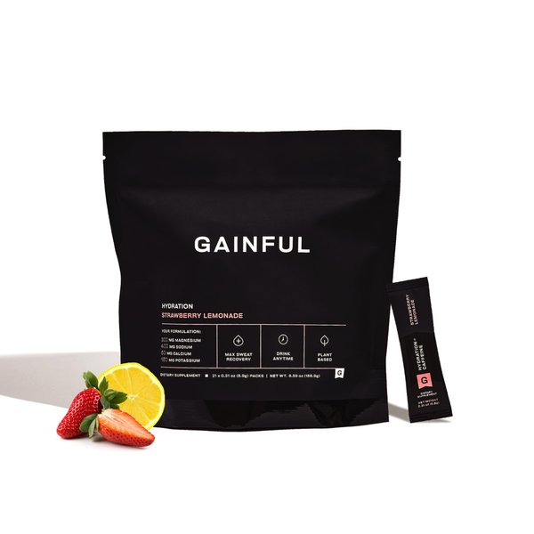 Gainful Hydration Powder Packets, Caffeine Free with Key Electrolytes Magnesium and Sodium for Intense Activity, Energy Support, Low Sugar Electrolyte Drink Mix, Strawberry Lemonade, 21 Sticks